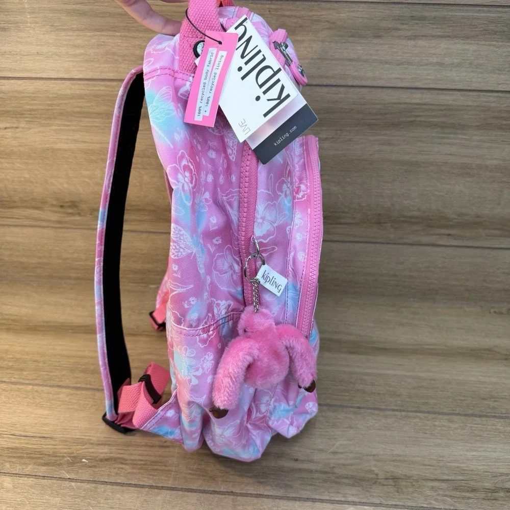 Kipling Backpack Pink Color Print Laptop Bookbag School Large NEW Seoul